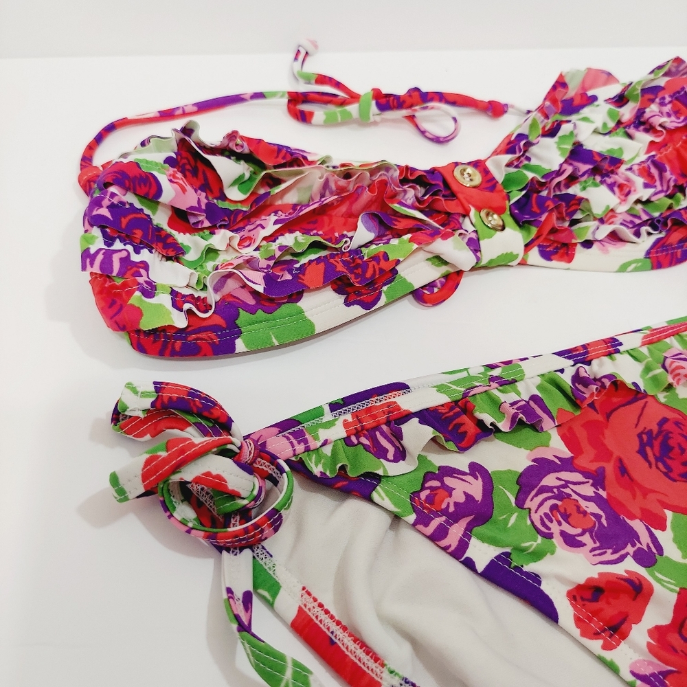 Junior Ruffled Floral Tie Bakini 2-pc Bathing Suit, Xhilaration Large - Picture 2 of 12